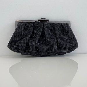 JUDITH LEIBER NATHALIE JET BLACK CRYSTAL CLUTCH BAG